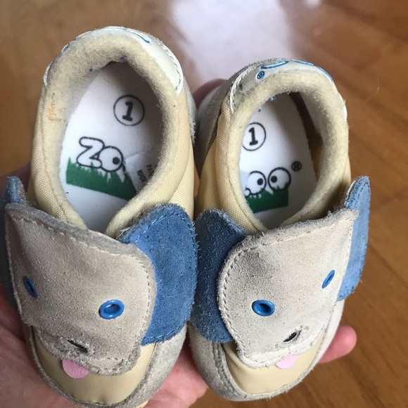 Vintage baby zoo shoes baby puppy dog sneakers tan blue yellow boys size 1 - Picture 11 of 13